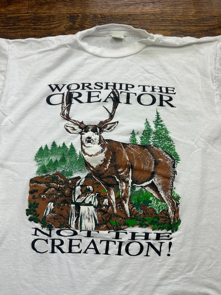 VTG 90s Christian 'Worship the Creator, NOT the Creation!' Hunting Shirt Sz XL - Image 2 of 4