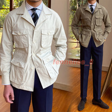 Men's British Safari Jacket Vintage Lapel Hunting Coats Casual Overalls Pockets