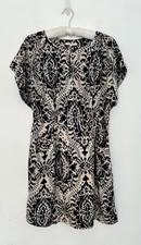 White Stuff Dress Women's Black & Ivory Patterned Viscose Lined Pockets Size 12