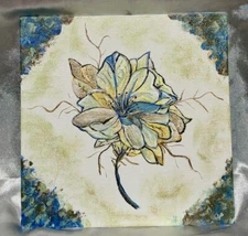OOAK Original Painting, "Dahlia Style" Acrylic Paint,  Blue, Gold & Pearl