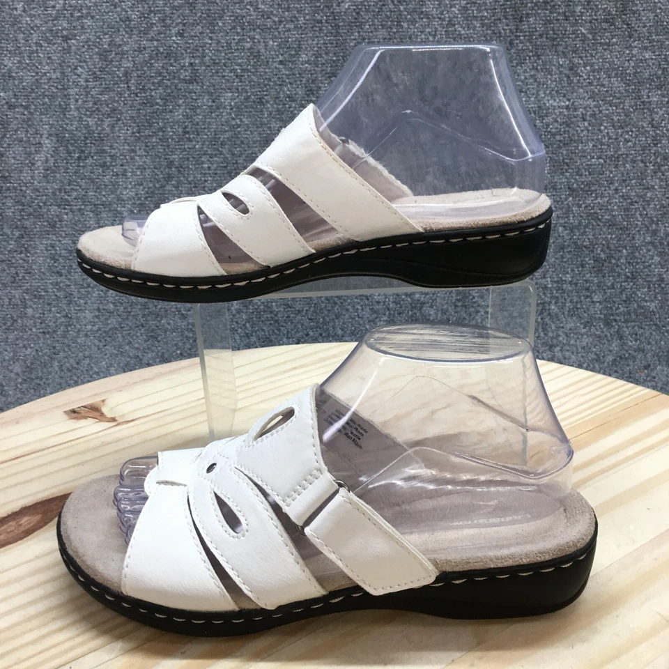 Sandalia Croft & Barrow para mujer 7,5 M blanca Piper punta abierta deslizable informal imitación cuero Foto 2 de 4