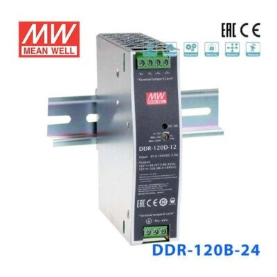 Mean Well DDR-120B-12 DC/DC Wandler – 12V 10A 120W, Hutschienenmontage (DIN-Rail)