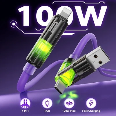4 in 1 Multi USB Charger 100W PD Fast Charging Cable Type C for iPhone Samsung