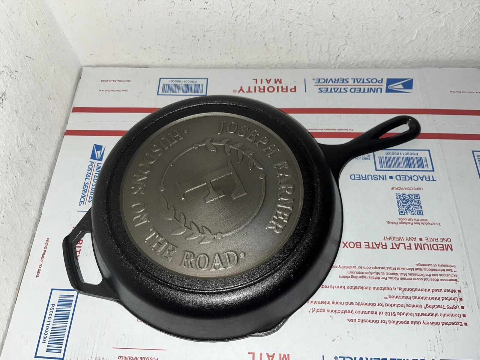 Rare Lodge cast iron skillet 10” Joseph Farner Husdons on the road Letter “F”