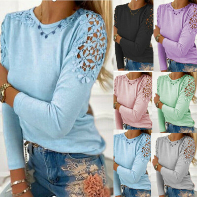 Womens Spring Casual Blouse Tops Ladies Long Sleeve Solid Tee T Shirt Plus Size