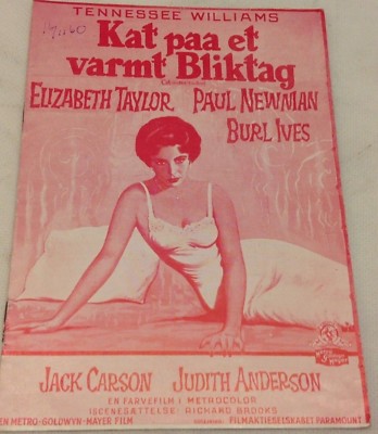 Cat on a Hot Tin Roof Elizabeth Taylor Paul Newman Vtg 1958 Danish Movie Program