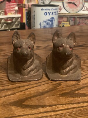 Antique early cast iron german sheperd book ends