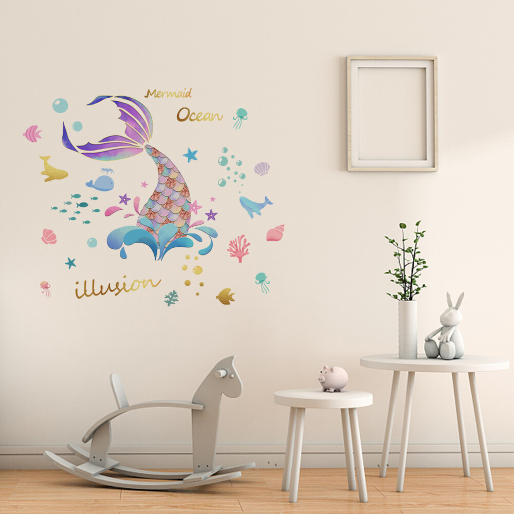 1 set of Mermaid Tail Wallpapers Bedroom Stickers DIY Wall Decals