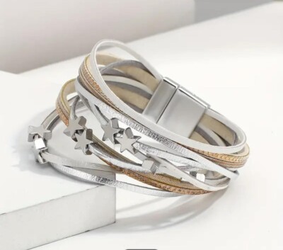 Elegante Leder Stern Charm Metallverschluss Armbänder 19 cm - WEISS
