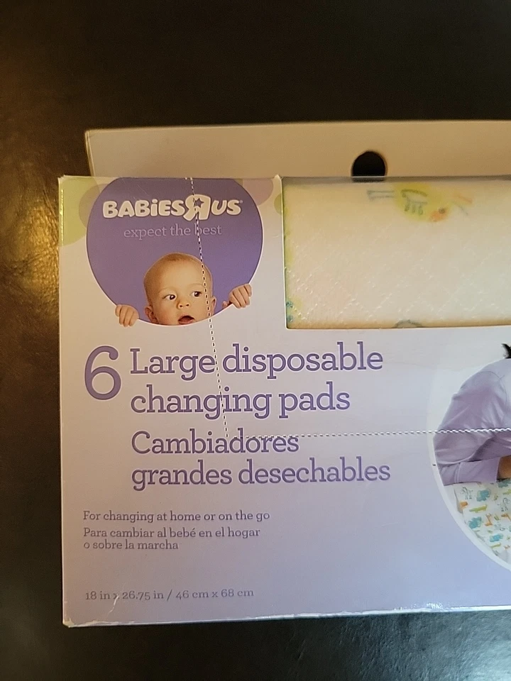 Cambiadores desechables grandes Babies R Us nuevos con etiquetas paquete de 6 18 pulgadas X 26,75 pulgadas sin abrir  Foto 2 de 4