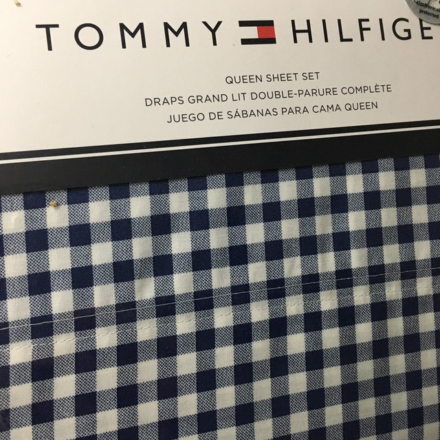 Tommy Hilfiger QUEEN Sheet Set Navy Blue White Menswear Gingham Check