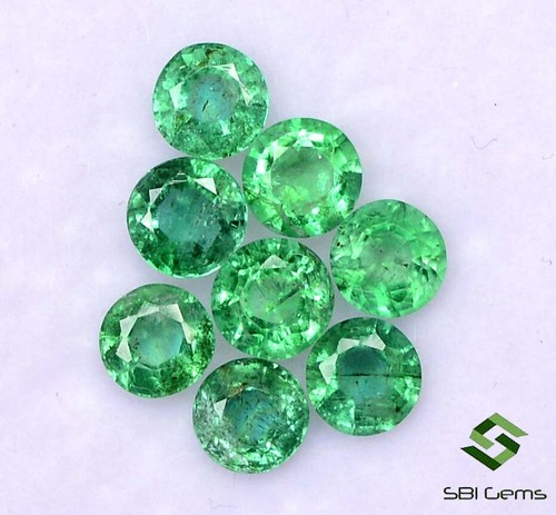 2.00 Cts Certified Natural Emerald Round Cut 4 mm Lot 08 Pcs Loose Gemstones - Picture 6 of 7