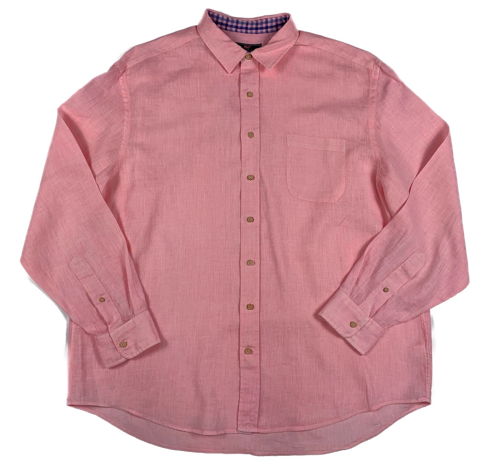 Vineyard Vines Mens Linen Shirt Button Front Long Sleeve Pocket Size XL Pink