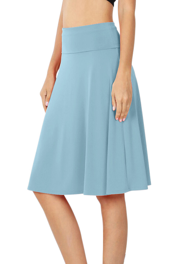 ★hugyourskin☆Star flayered midi skirt Womens High Waist Fold Over Knit A-Line Flared Midi Swing