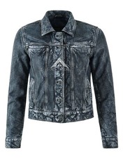 Women's Trucker Classic Vintage Leather Jacket Western Style Denim Look Jacket