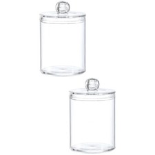 Set of 2 Cotton Ball Storage Box Swab Dispenser Container Clear with Lid