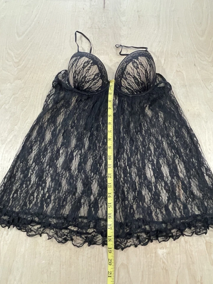 In Bloom by Jonquil Tamanho 1X Babydoll de Renda Preta Bronzeada Chemise, Underwire Acolchoado - Imagem 2 de 4