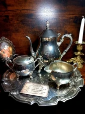 SILVERPLATED COFFEE POT with Milk Jug, Sugar Bowl And tray