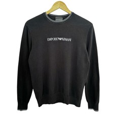 Emporio Armani Men's Crew Neck Sweatshirt Small Black Logo 100 Cotton Authentic