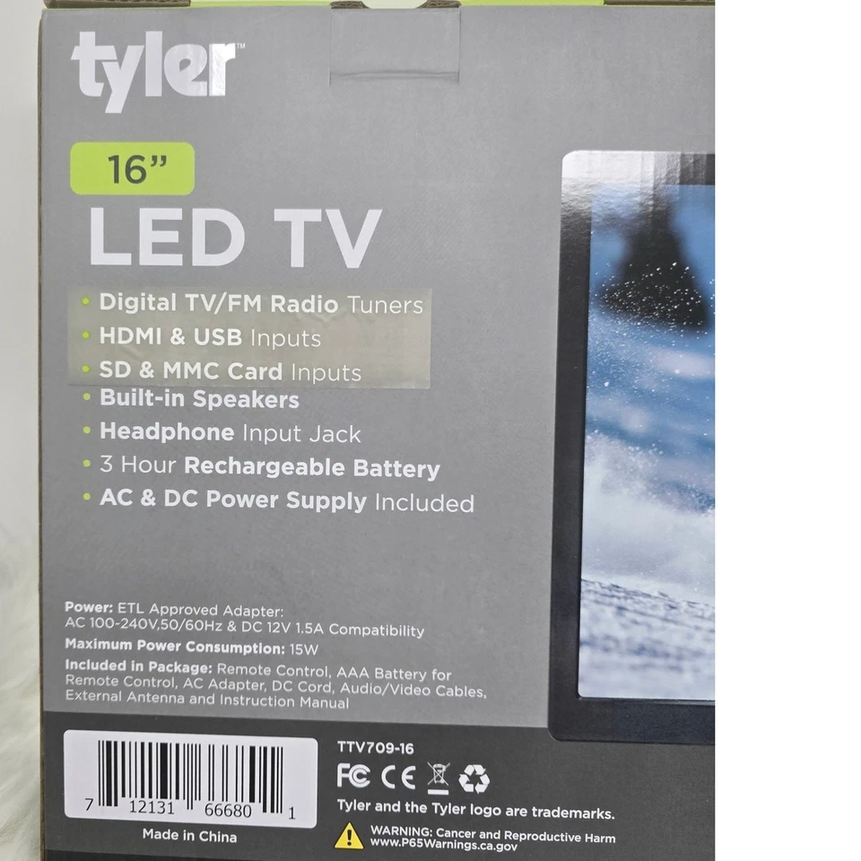 TYLER 16" Digital TV FM Radio Tuners HDMI/USB Inports LED TV #TTV709-16 NEW - Image 3 of 4