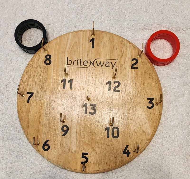 Wooden Ring Toss Board Game With All Red And Black Rubber Rings For All Ages