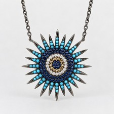 Topkapi Palace Istanbul 925 Sterling Silver Turkish Evil Eye Statement Necklace