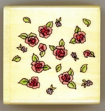Vintage Uptown Holly Pond Hill Wood Stamp - Scattered Roses  E13264 (2." x 2")