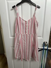 GAP Linen Blend Striped Button Front Sundress Pink White Size L Preppy Coastal