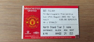Ticket 2001 Manchester United vs. Fulham FC Premier League Ruud VN Debut 34242