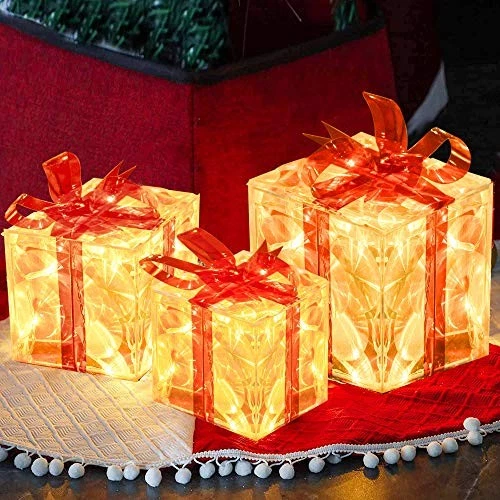 Juego de 3 Cajas de Regalo Navidad 60 Iluminadas LED, Transparente Blanco Cálido Iluminado Foto 4 de 4
