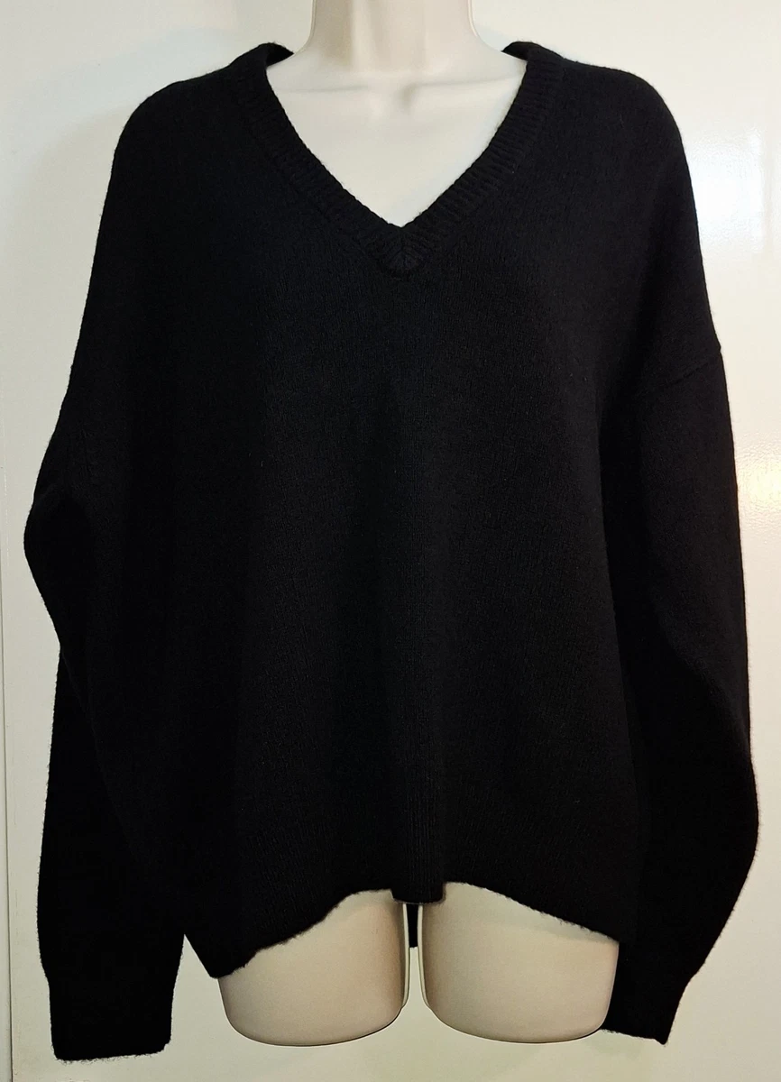 ZARA BLACK NOIR SUPER SOFT 61% CASHMERE 39% WOOL CHUNKY V-NECK OVERSIZED JUMPER