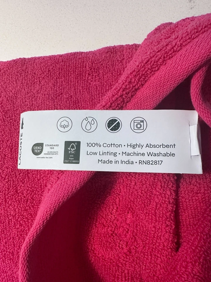 Lacoste ярко розовый полотенце 100% хлопок 30 «x 52» большой крокодила логотип новый с Ярлыками - Изображение 3 из 4