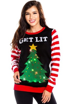 Tipsy Elves Womens Light Up Christmas Sweater - Black Lit Funny Ugly Christmas