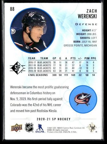 Chaquetas Zach Werenski 2020-21 SP #88 azul Columbus azul - Imagen 2 de 2