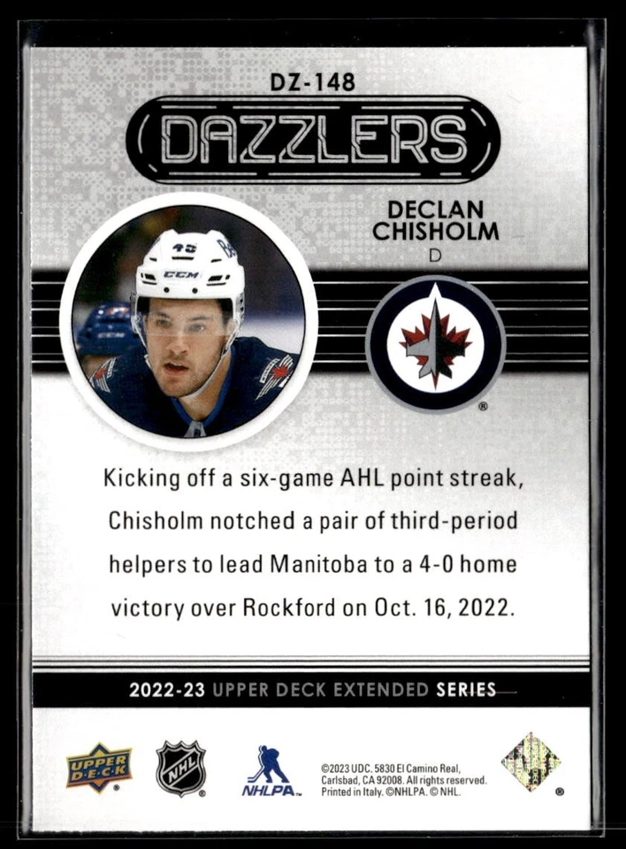 2022-23 Upper Deck Extended Series Dazzlers Blue #DZ-148 Declan Chisholm - Image 2 of 2