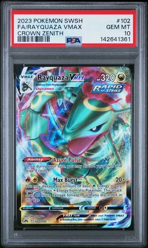 2023 POKEMON SWORD & SHIELD CROWN ZENITH #102 FULL ART/RAYQUAZA VMAX PSA 10
