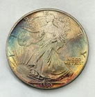1990 American Silver Eagle $1 ASE Rainbow Toned Natural Toning 1oz .999 BU Coin