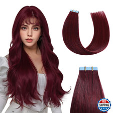 Sunya Wine Red Remy Human Hair Tape in Extensions 18 inch 20pcs