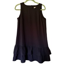 LOFT Black Sleeveless Ruffle Hem Shift Dress Size 8 Keyhole Back Cutout Mini