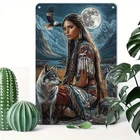 1pc Vintage Native American Indian Woman Wall Art Tin Metal Signs Home Décor8x12