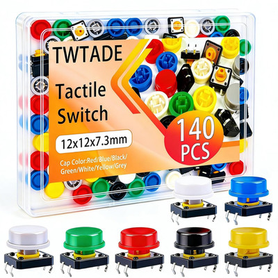 /140PCS Tactile Push Button Switch 4 Pin Momentary Tact Switches 12X12X7.3Mm wit