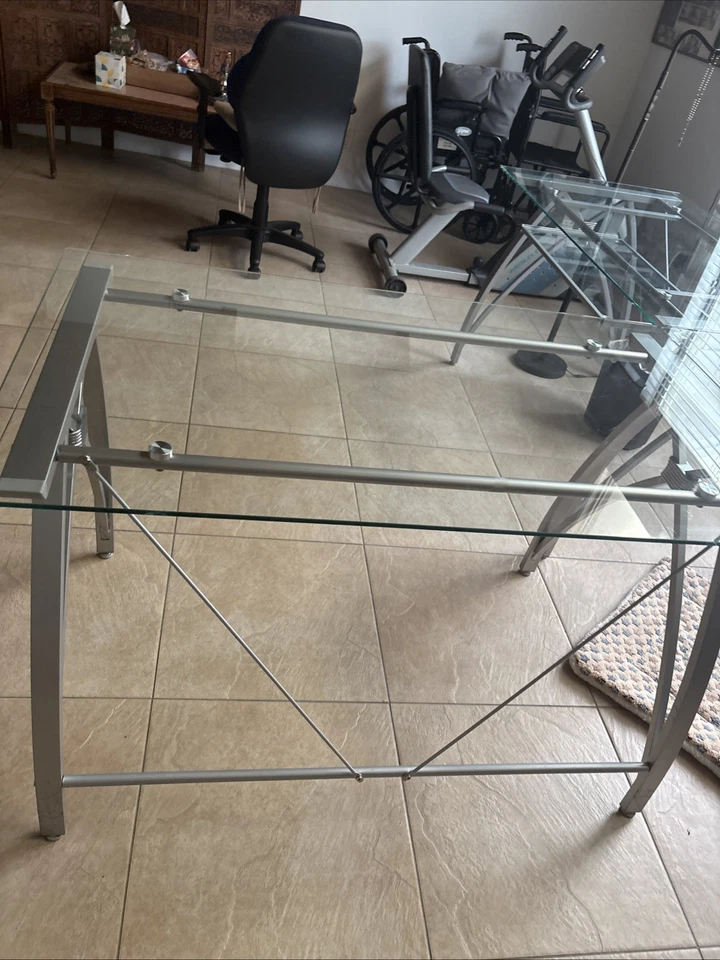 Escritorio en forma de L Hogar Oficina Muebles - Vidrio Templado 30x76x76  Foto 3 de 4