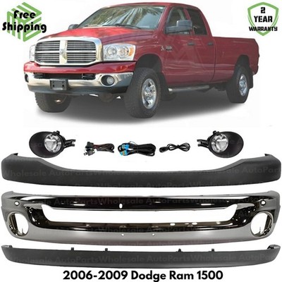 Front Bumper Chrome Steel & Fog Light Kit For 2006-2009 Dodge Ram 1500 2500 3500
