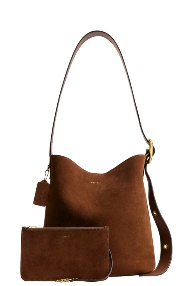 NWT Coach Bleecker Medium Suede Bucket Bag Brass/Warm Brown  In Original Package image 2
