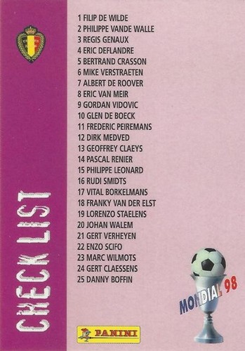 1998 Panini World Cup France '98 Belgian National Team Set Commons (91-100) - Picture 37 of 40