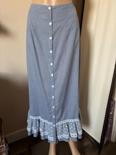 vtg Jessica McClintock Gunne Sax blue gingham long prairie skirt 6