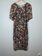 Go Softly Dress Womens Large Black Multicolor Patio Lounge Caftan Boho Maxi