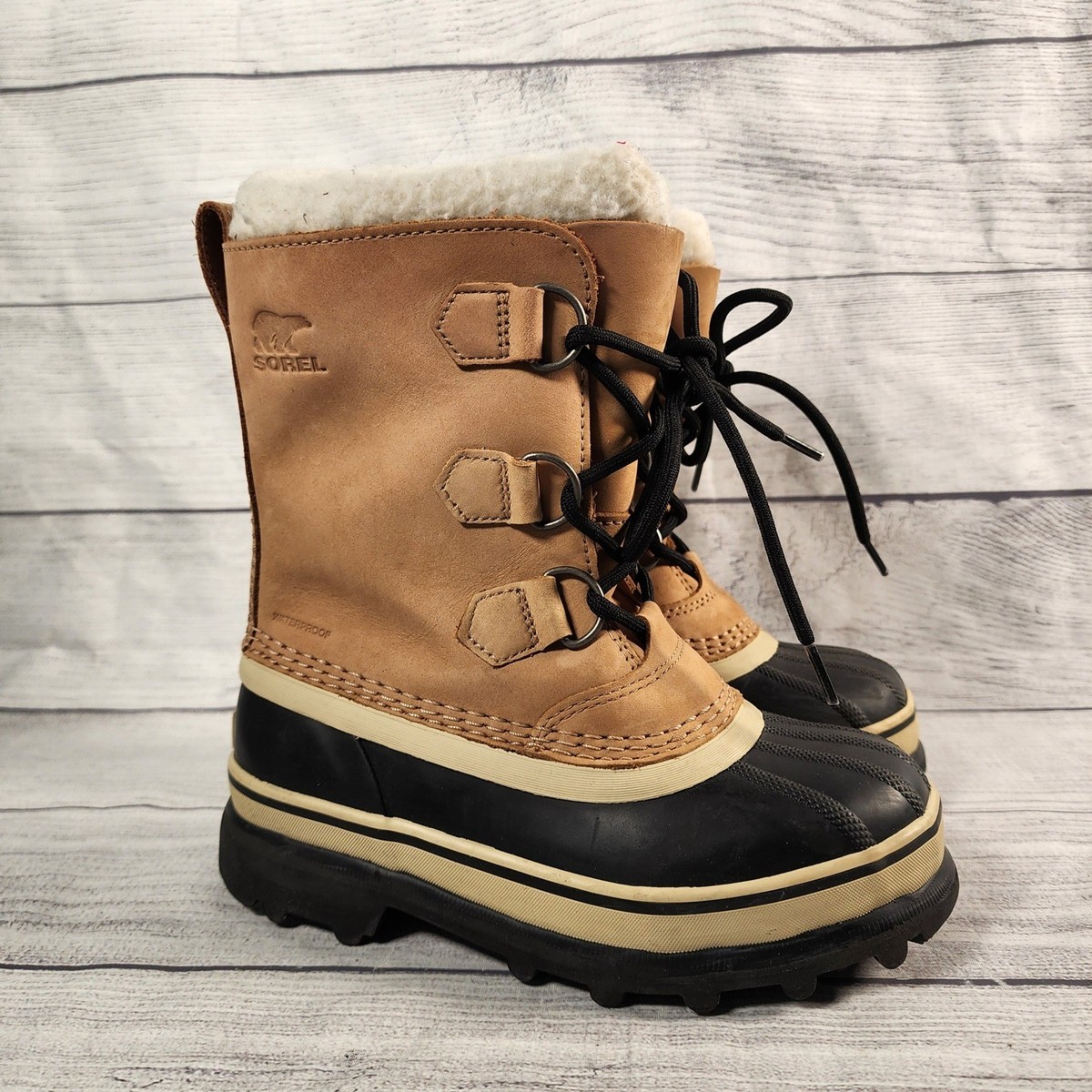 Sorel Caribou Waterproof Winter Boots - Tan and Black SOREL Caribou fleece-trimmed nubuck and rubber snow boots  main image 2