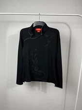 Shanghai Tang 100% Wool Black Floral Embroidered Asian Style Sweater M