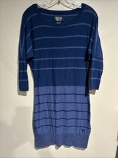 Mountain Hardwear Striped Sweater Dress 3/4 Sleeve Blues Wool Fitted Sz Med